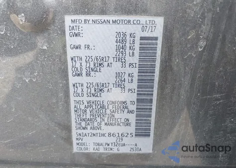 2017 Nissan Rogue S from USA, damaged, VIN 5N1AT2MT1HC861625